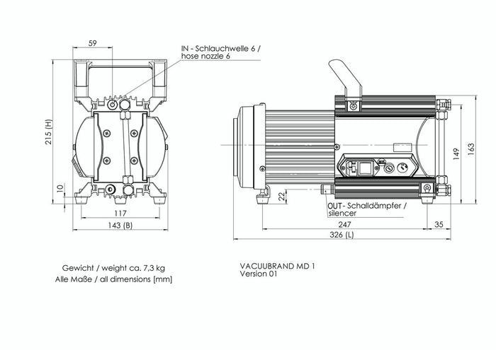 Load image into Gallery viewer, Light Gray VACUUBRAND MD 1 Diaphragm Pump
