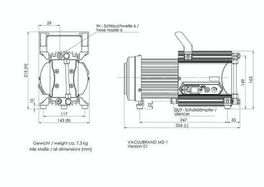 Light Gray VACUUBRAND MD 1 Diaphragm Pump
