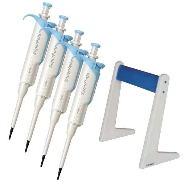 Load image into Gallery viewer, Light Gray Scilogex SuperPette Pipettor, Starter Kit (0.5-10µl, 2-20µl, 20-200µl, 100-1000µl)
