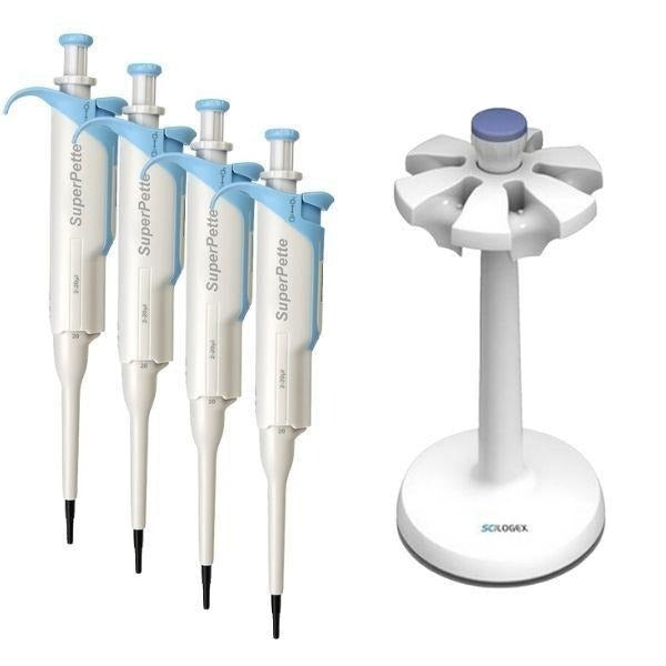 Load image into Gallery viewer, Light Gray Scilogex SuperPette Pipettor, Starter Kit (0.5-10µl, 2-20µl, 20-200µl, 100-1000µl)
