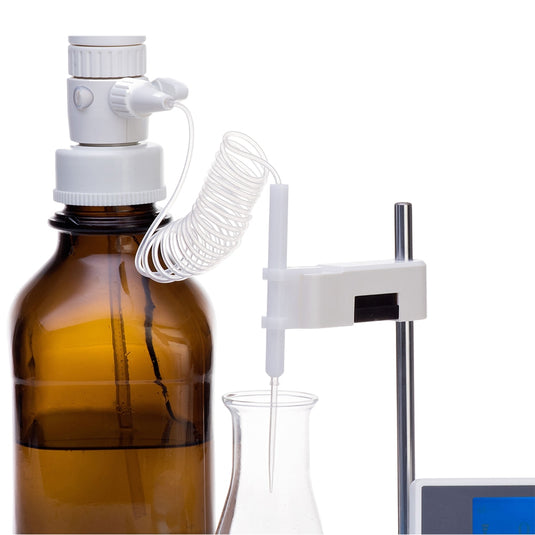 Light Gray Scilogex iFlow Motorized LCD Digital Bottle Top Dispenser, 0.1-99.9ml, 110-240V