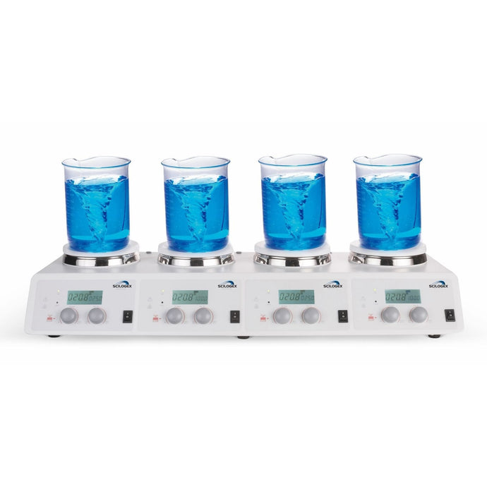 Light Sea Green Scilogex SCI340-4 Digital Hotplate-Stirrer 4-Channel, ceramic plate, 110V, 50/60Hz