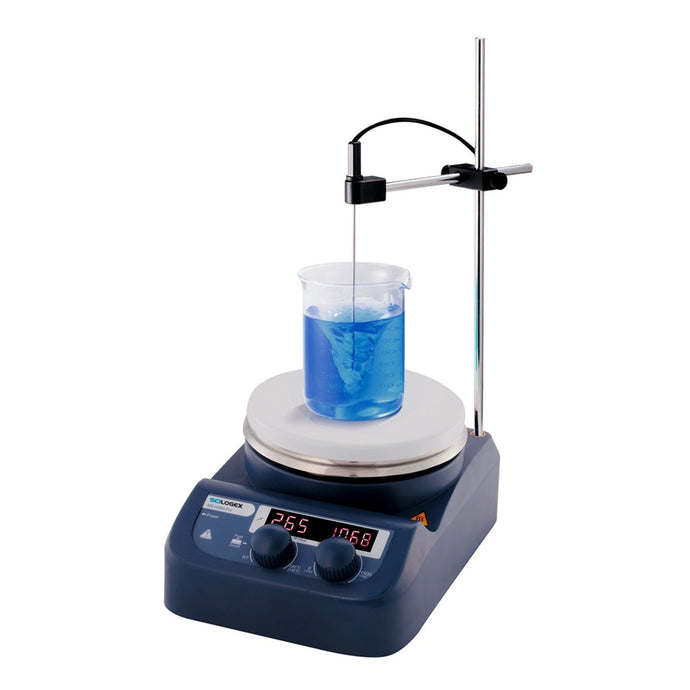 Light Gray Scilogex SCI280-Pro Circular LED Digital Hotplate Stirrer Bundle w/ PT-1000 Sensor, Sensor Stand, & 50mm x 8mm Magnetic Stir Bar, 110V